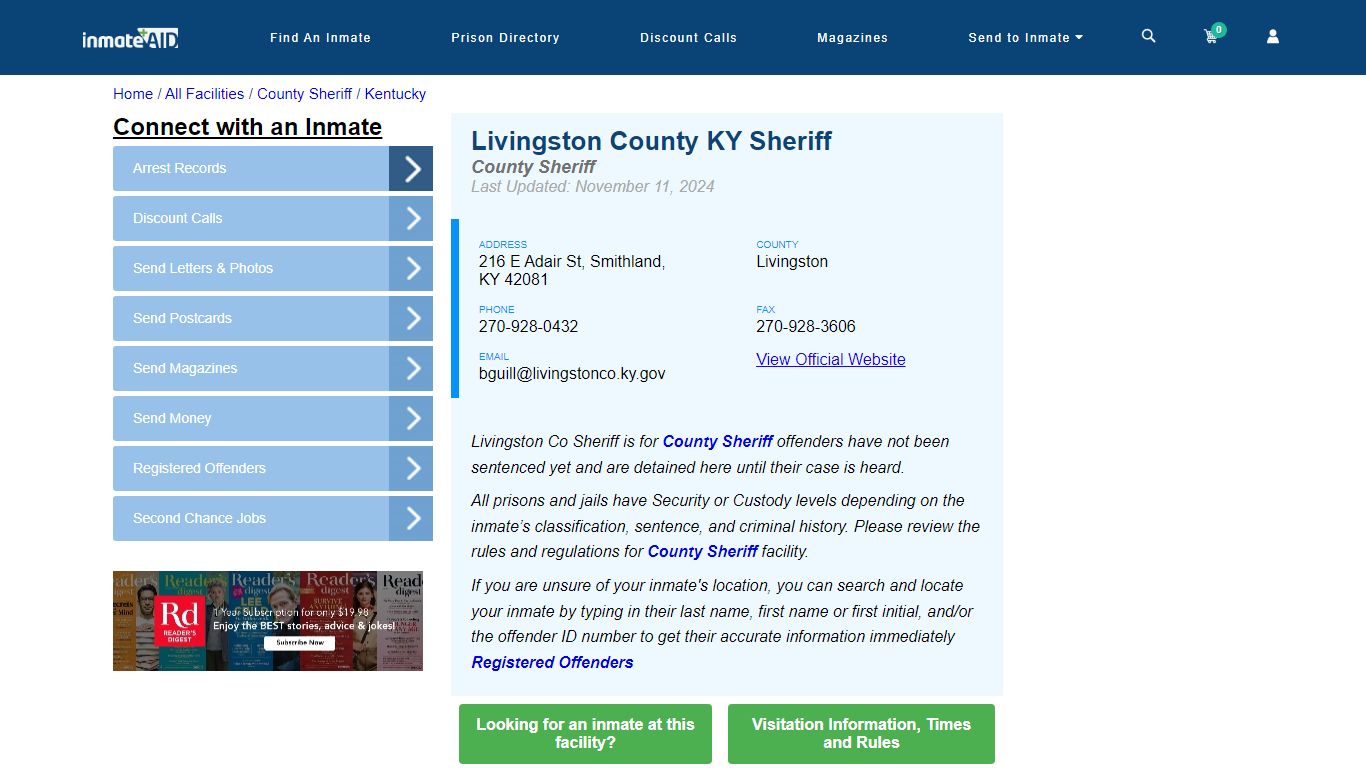 Livingston County KY Jail - Inmate Locator